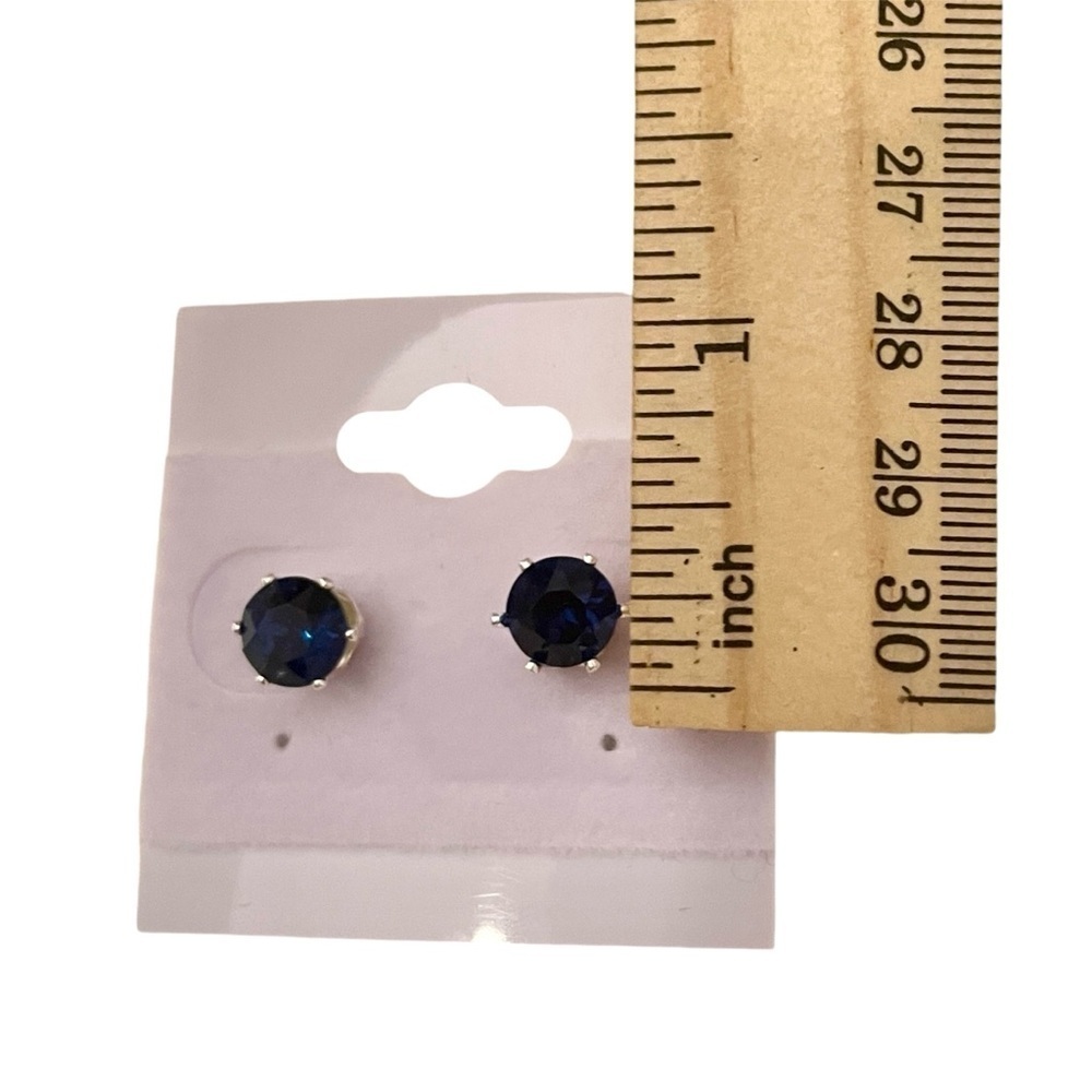 Sapphire Blue Stud Earrings Made with Swarovski Crystals Silver Overlay NWOT - Picture 4 of 5